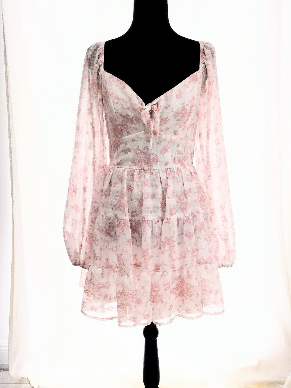 Trixie Sz S Pastel Pink Floral Tie-Front Mini Dress